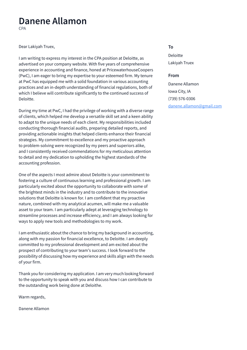 CPA Cover Letter Examples And Templates ResumeCat