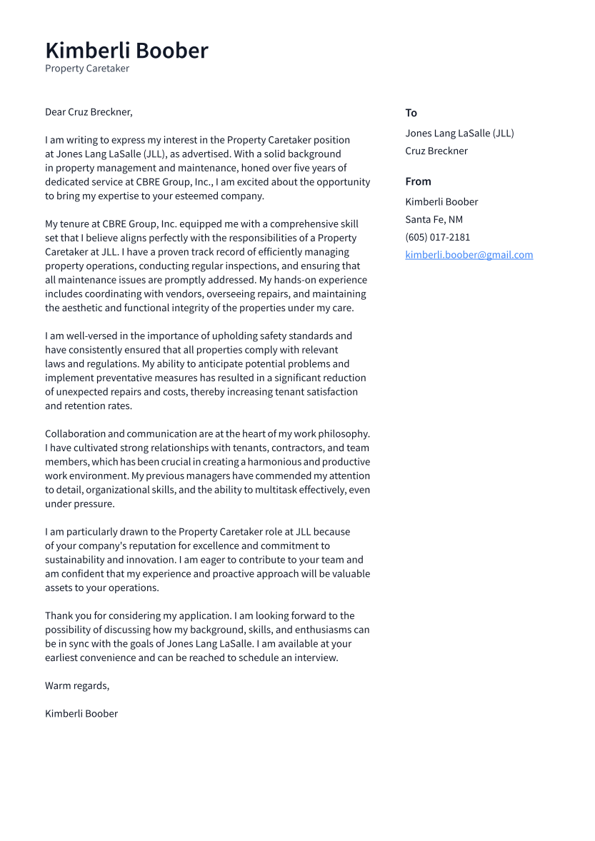 Property Caretaker Cover Letter Examples And Templates