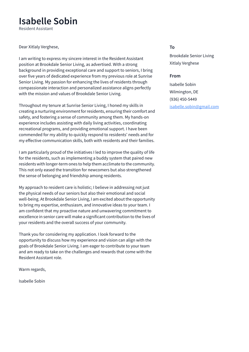 Resident Assistant Cover Letter Examples And Templates