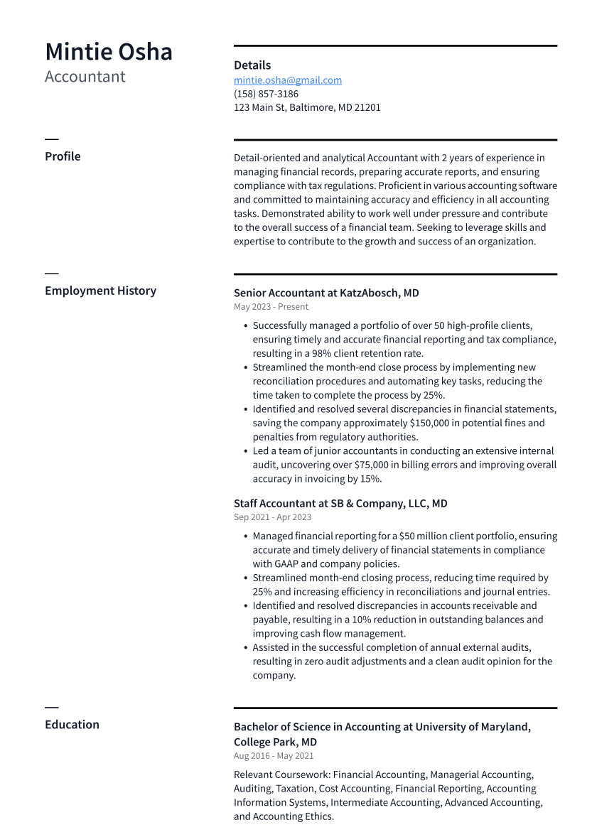 Accountant Resume Example