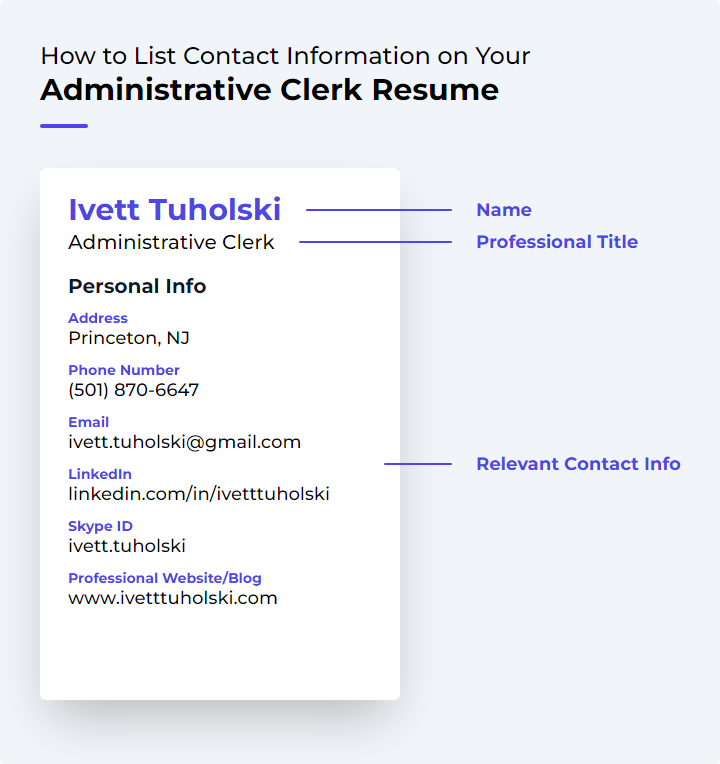 How to List Contact Information for an Administrative Clerk Resume