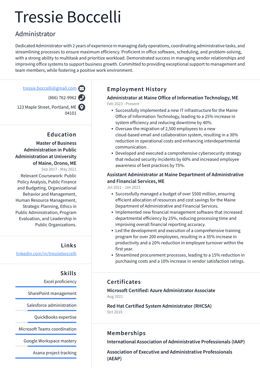 Administrator Resume Example