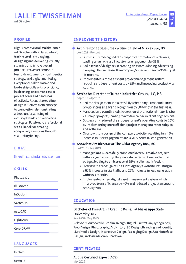 Adobe Art Director Resume Example