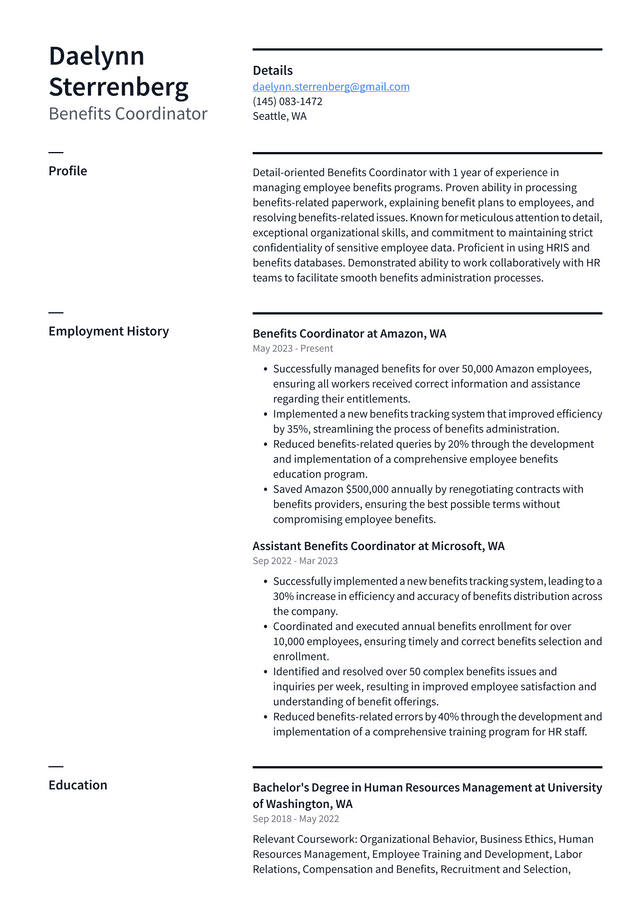 Adobe Benefits Coordinator Resume Example