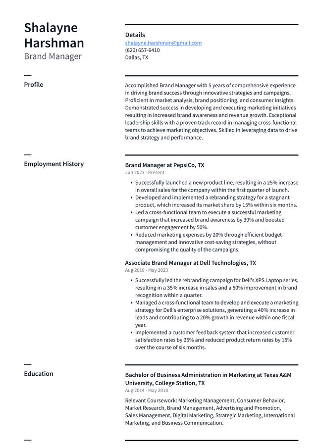 Adobe Brand Manager Resume Example