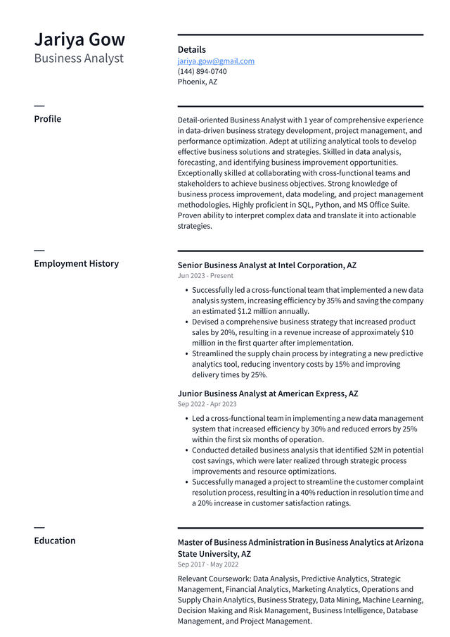 Adobe Business Analyst Resume Example