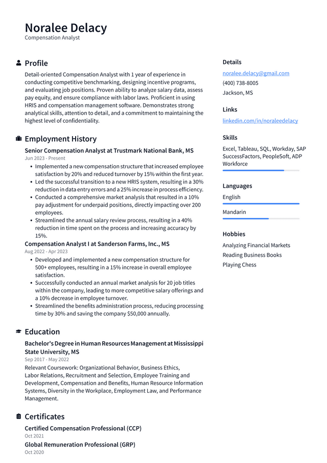 Adobe Compensation Analyst Resume Example