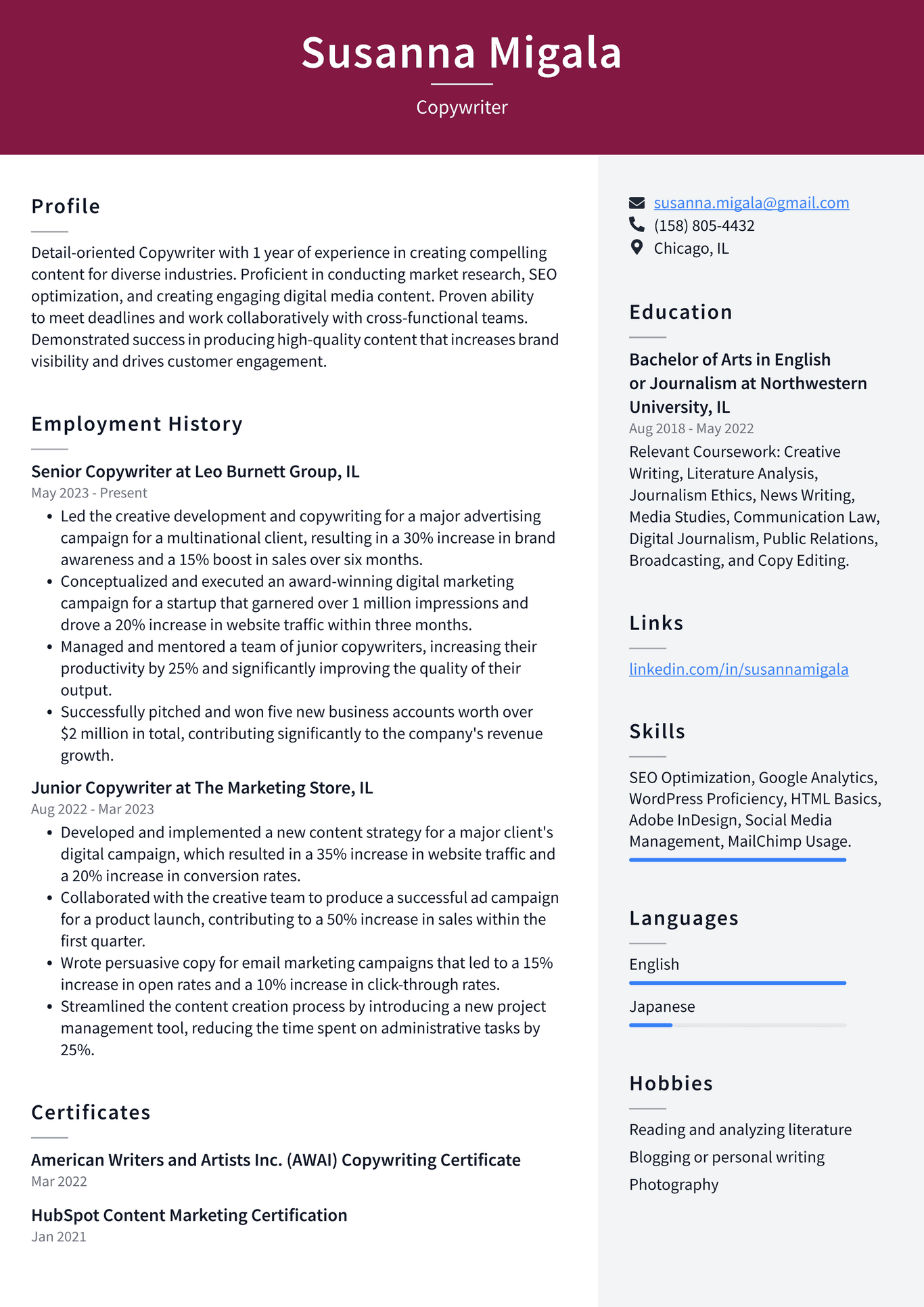 Adobe Copywriter Resume Examples | ResumeCat