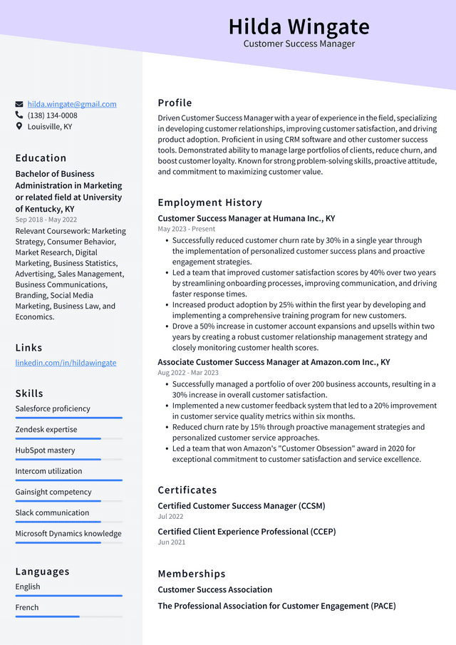 Adobe Customer Success Manager Resume Example