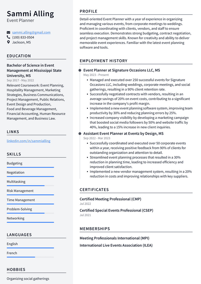 Adobe Event Planner Resume Example