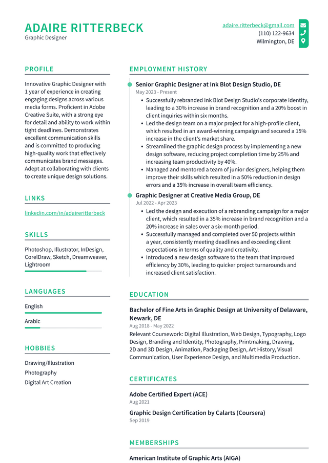 Adobe Graphic Designer Resume Example