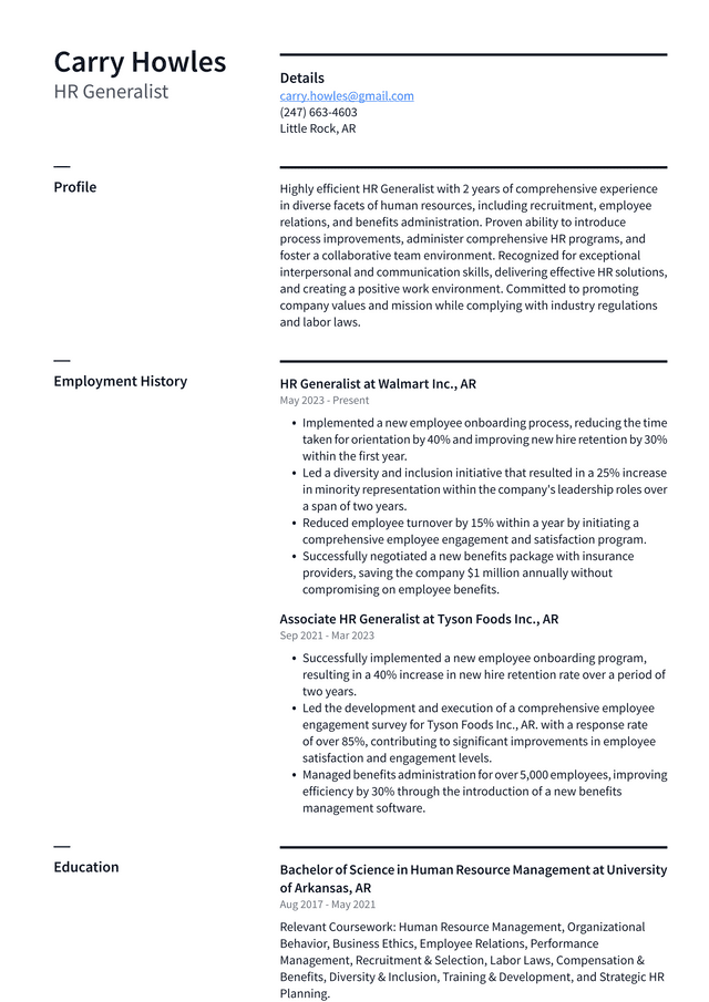 Adobe HR Generalist Resume Example