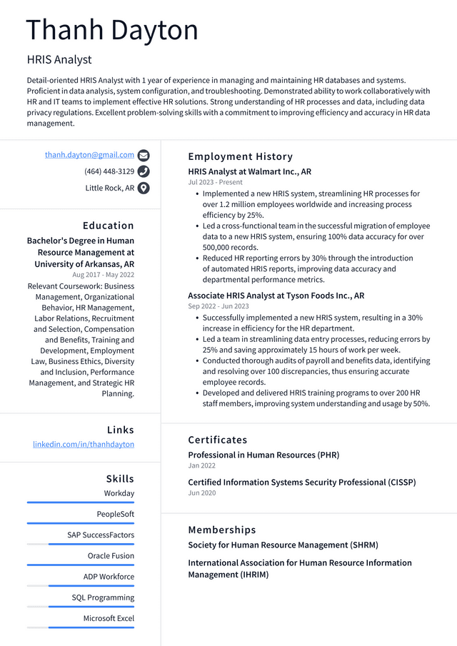 Adobe HRIS Analyst Resume Example