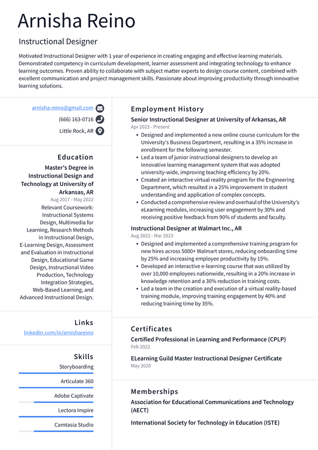 Adobe Instructional Designer Resume Example