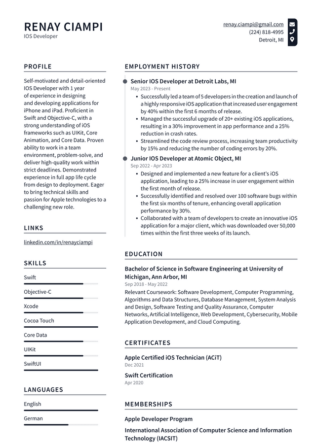 Adobe IOS Developer Resume Example