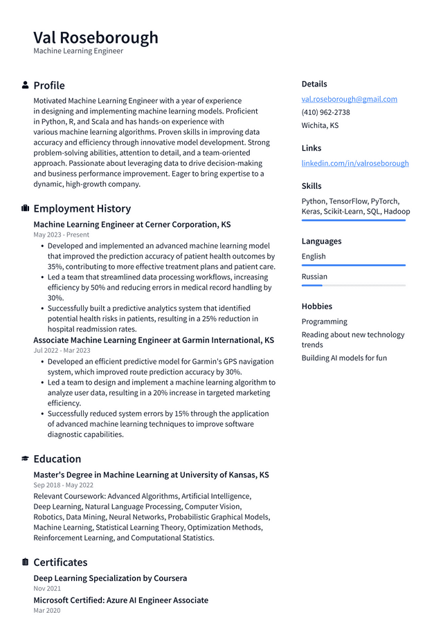 Adobe Machine Learning Engineer Resume Example