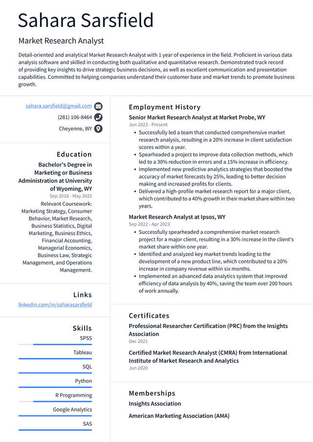 Adobe Market Research Analyst Resume Example