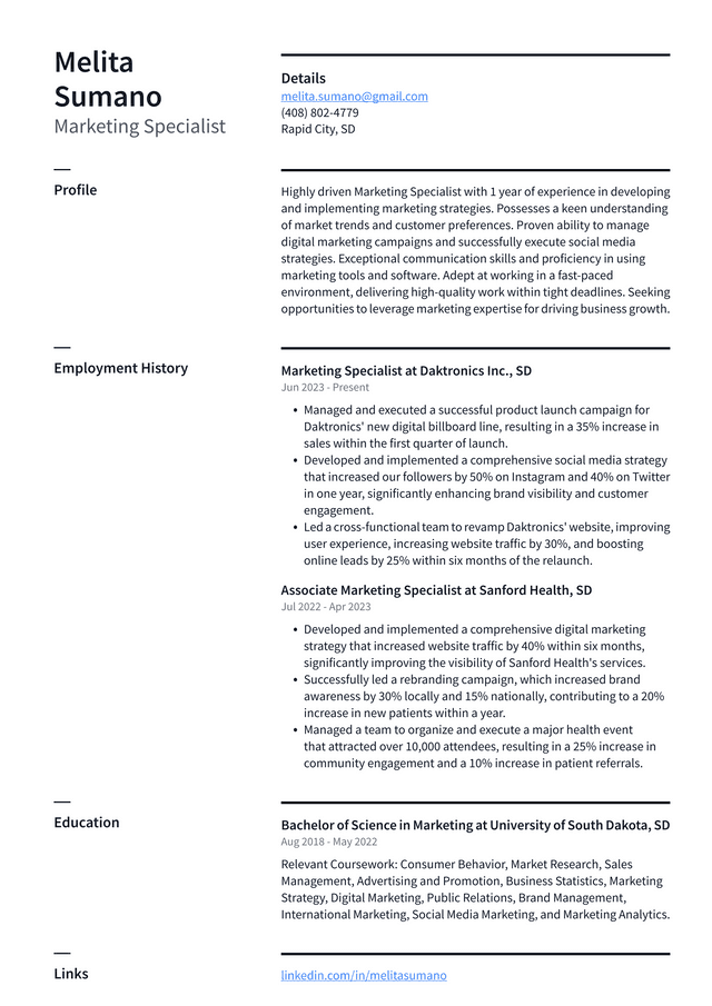 Adobe Marketing Specialist Resume Example