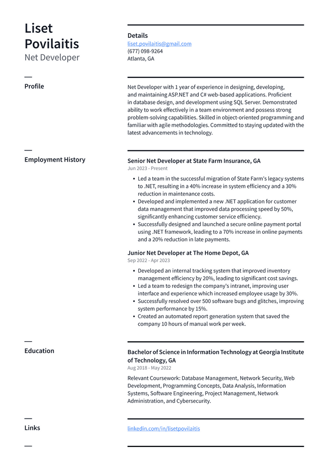 Adobe Net Developer Resume Example