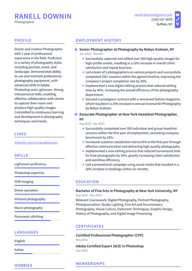 Adobe Photographer Resume Example