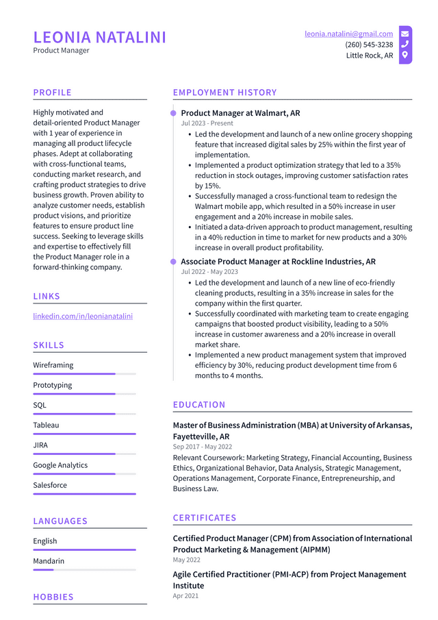 Adobe Product Manager Resume Example