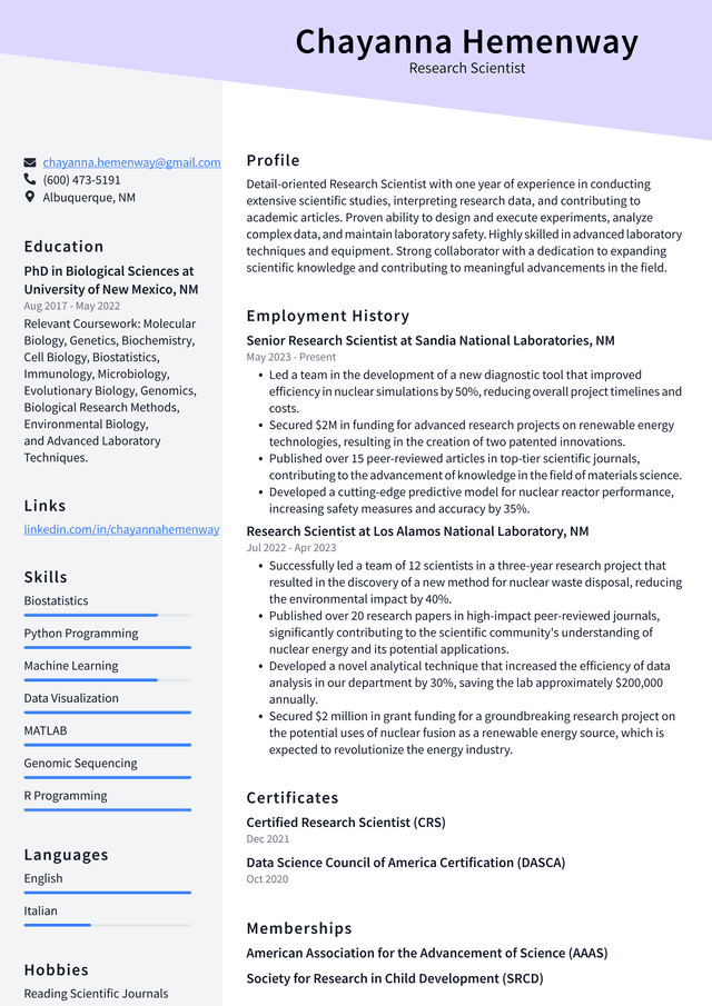 Adobe Research Scientist Resume Example