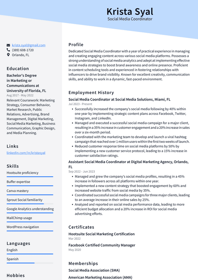 Adobe Social Media Coordinator Resume Example