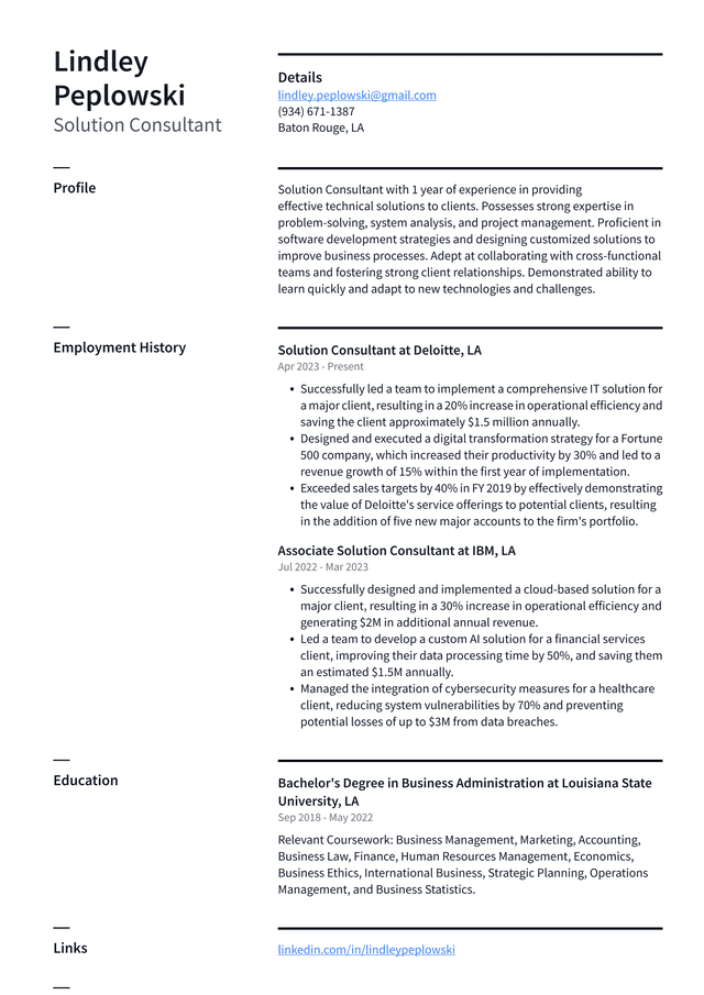 Adobe Solution Consultant Resume Example