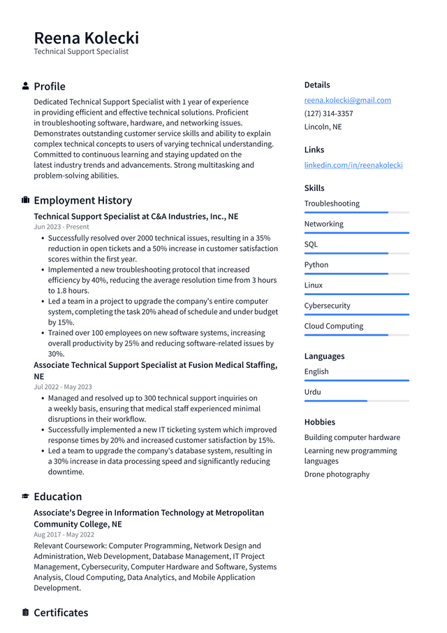 Adobe Technical Support Specialist Resume Example