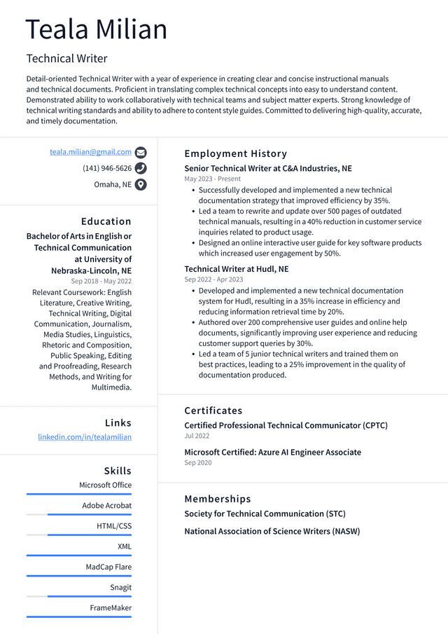 Adobe Technical Writer Resume Example