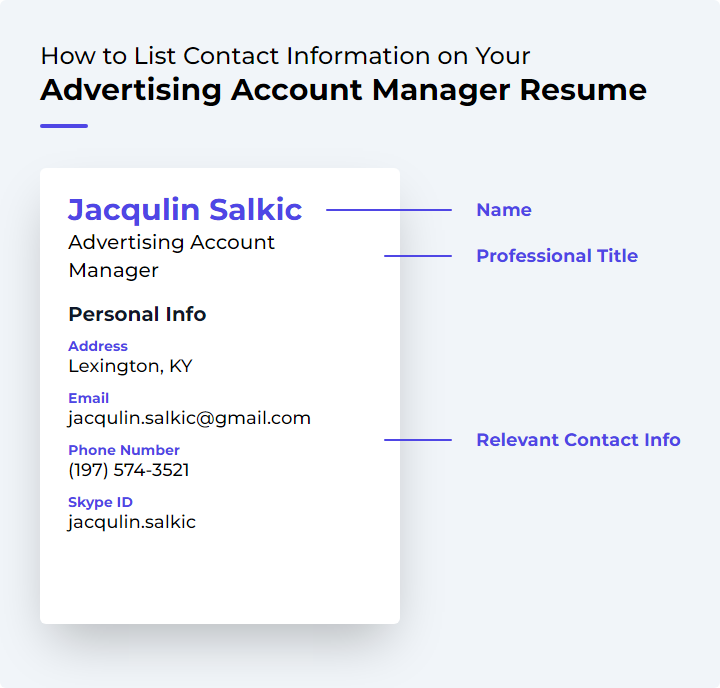 How to List Contact Information for an Advertising Account Manager Resume