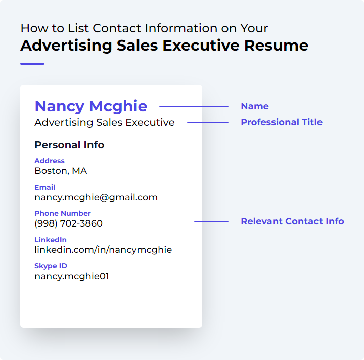 How to List Contact Information for an Advertising Sales Executive Resume