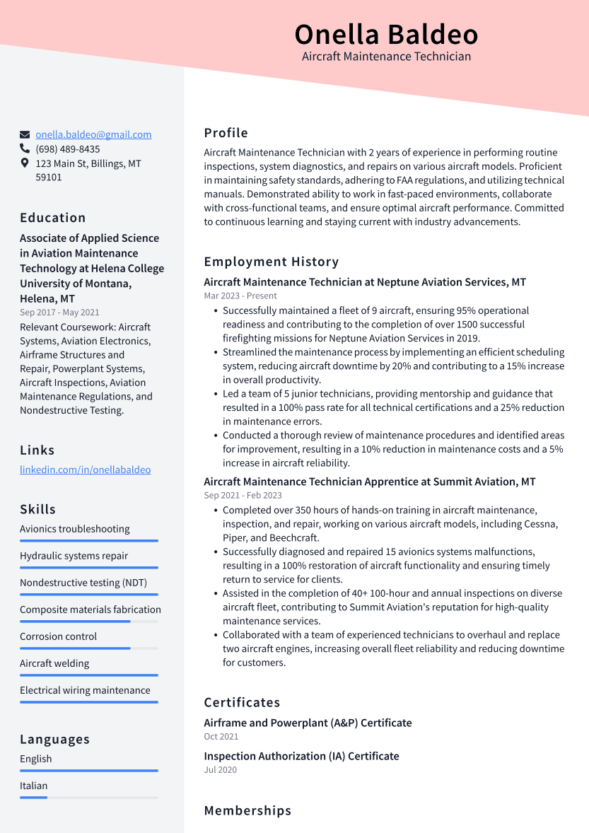 Aircraft Maintenance Technician Resume Example UbzAV 