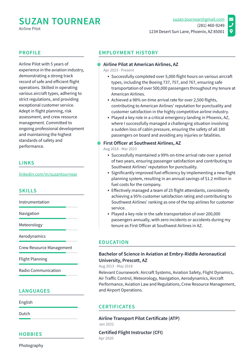 pilot resume cover letter examples