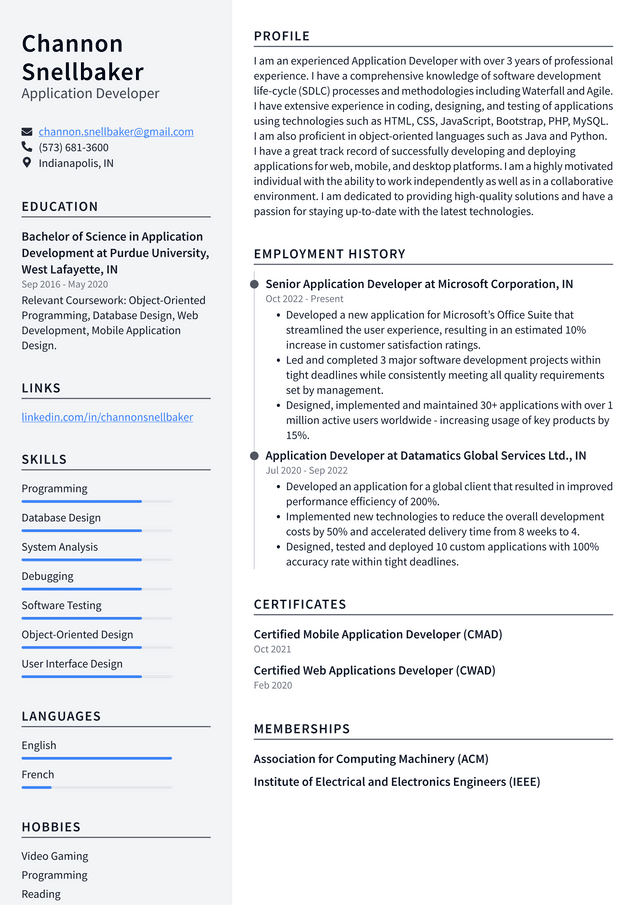 Amazon Application Developer Resume Example