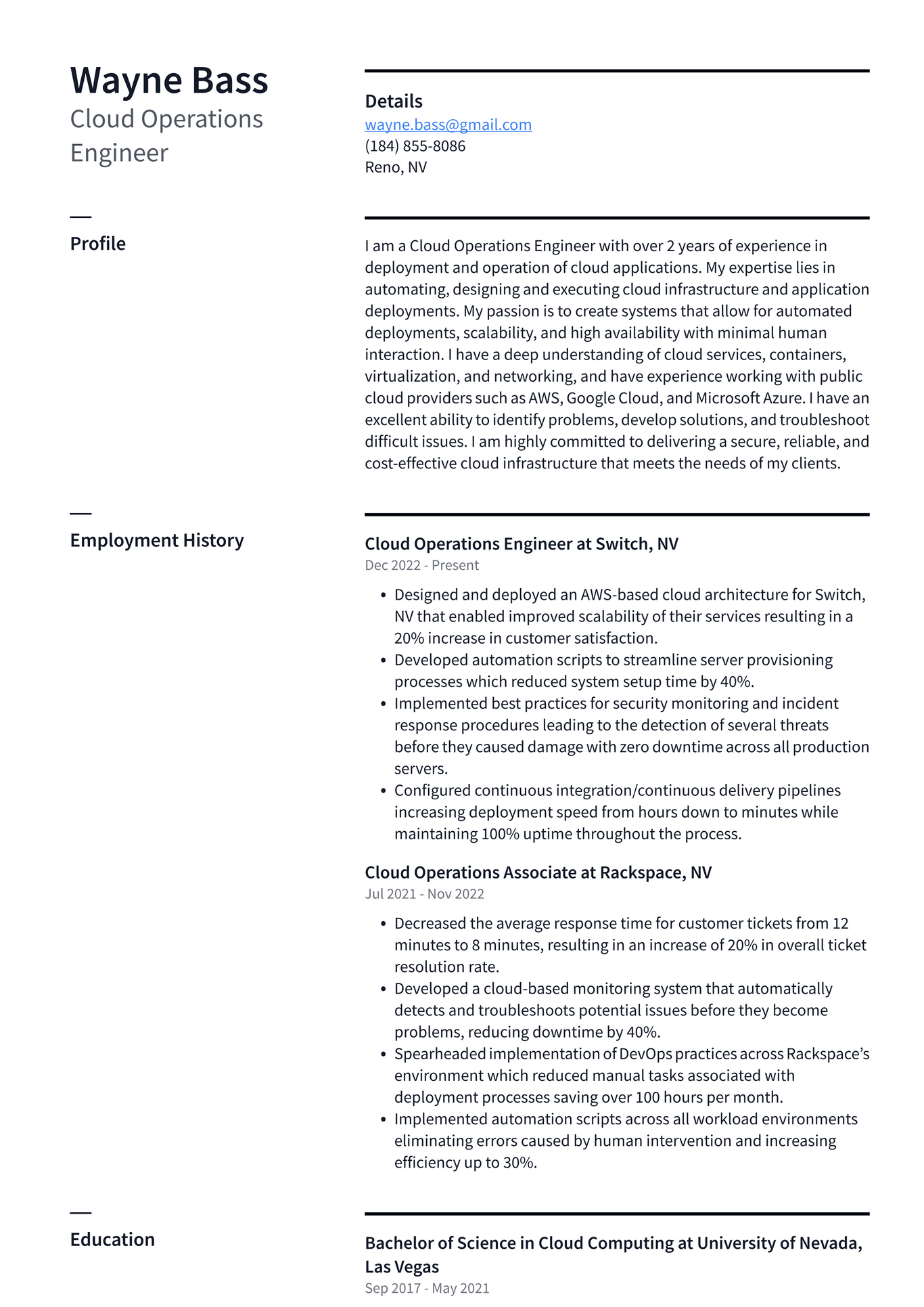 Amazon Cloud Operations Engineer Resume Examples ResumeCat