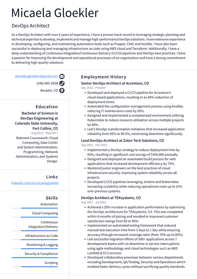 Amazon DevOps Architect Resume Example