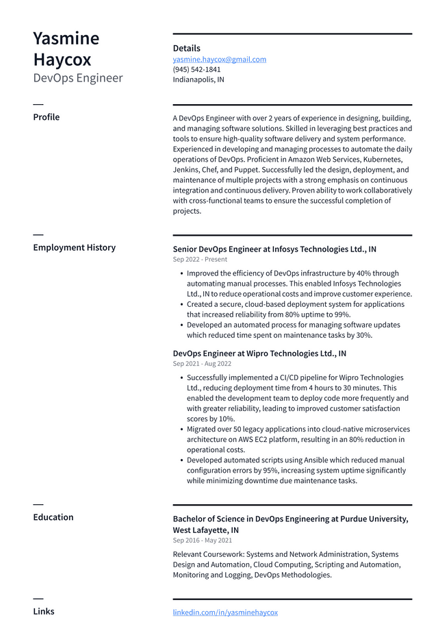 Amazon DevOps Engineer Resume Example