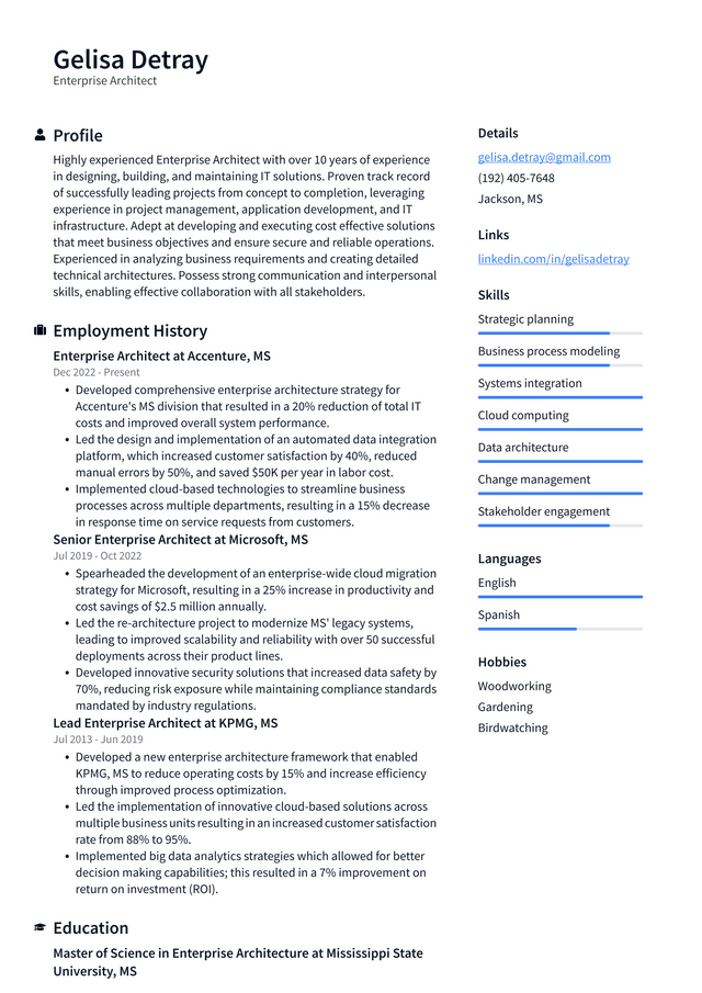 Amazon Enterprise Architect Resume Example