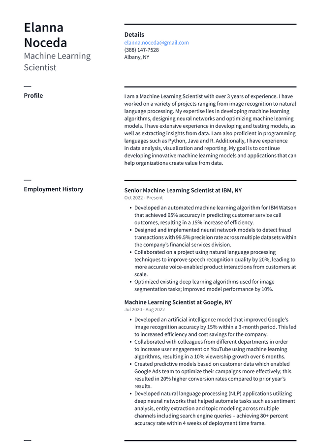 Amazon Machine Learning Scientist Resume Example