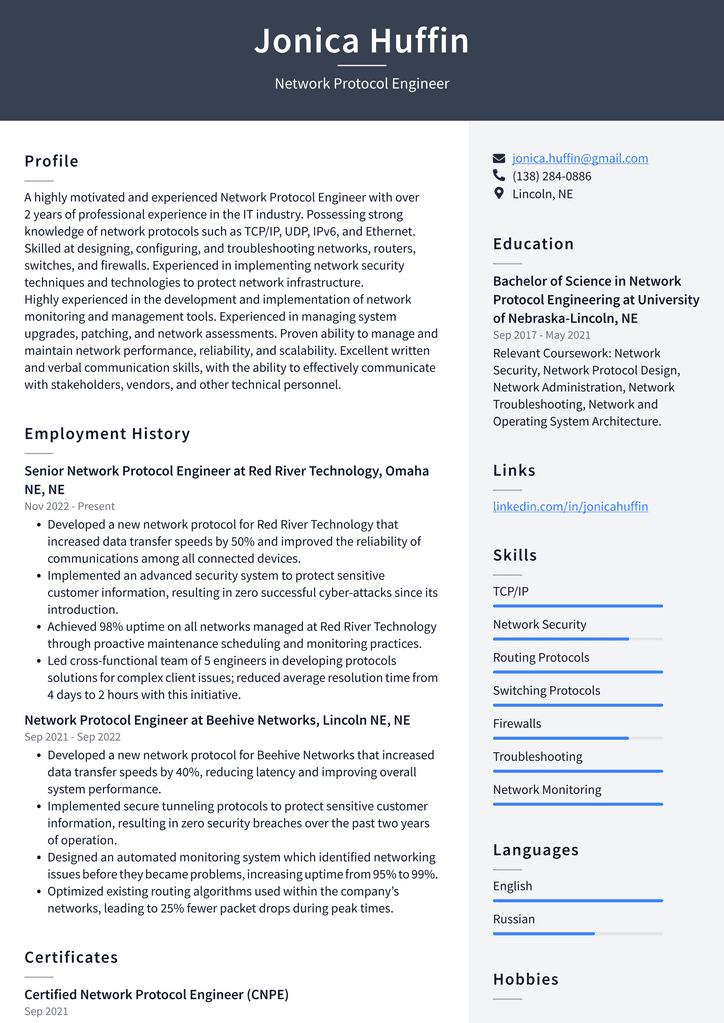 Amazon Network Protocol Engineer Resume Examples | ResumeCat