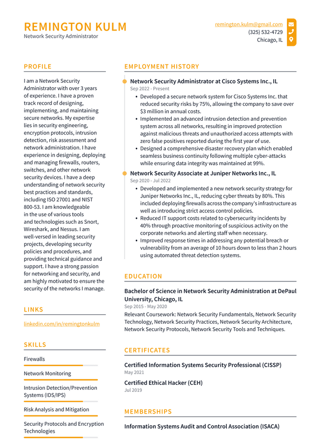 Amazon Network Security Administrator Resume Example