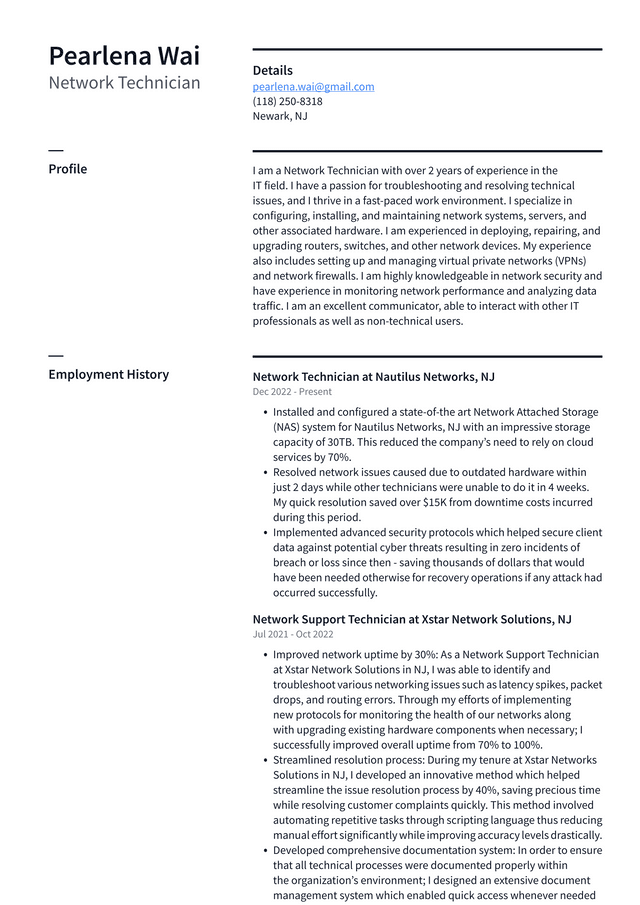 Amazon Network Technician Resume Example