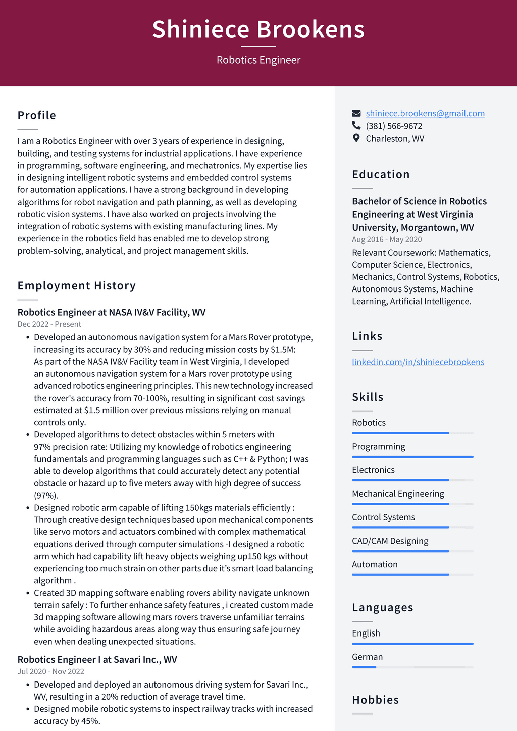 Amazon Robotics Engineer Resume Examples ResumeCat