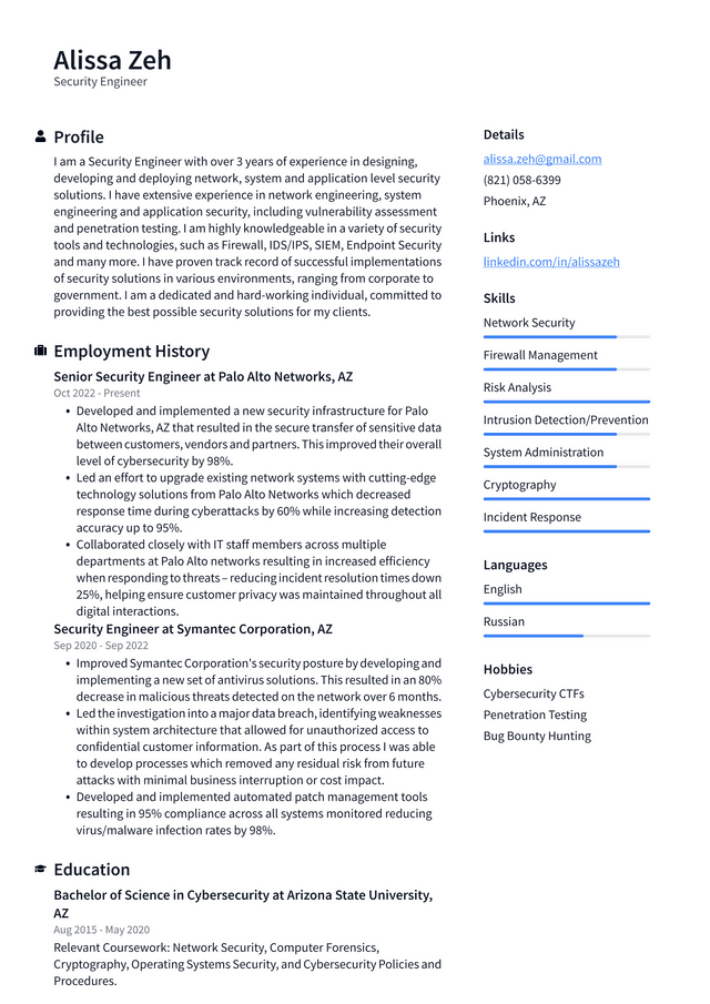 Amazon Security Engineer Resume Example