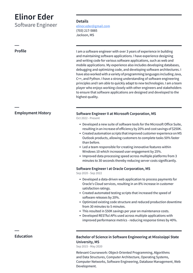 Amazon Software Engineer Resume Example