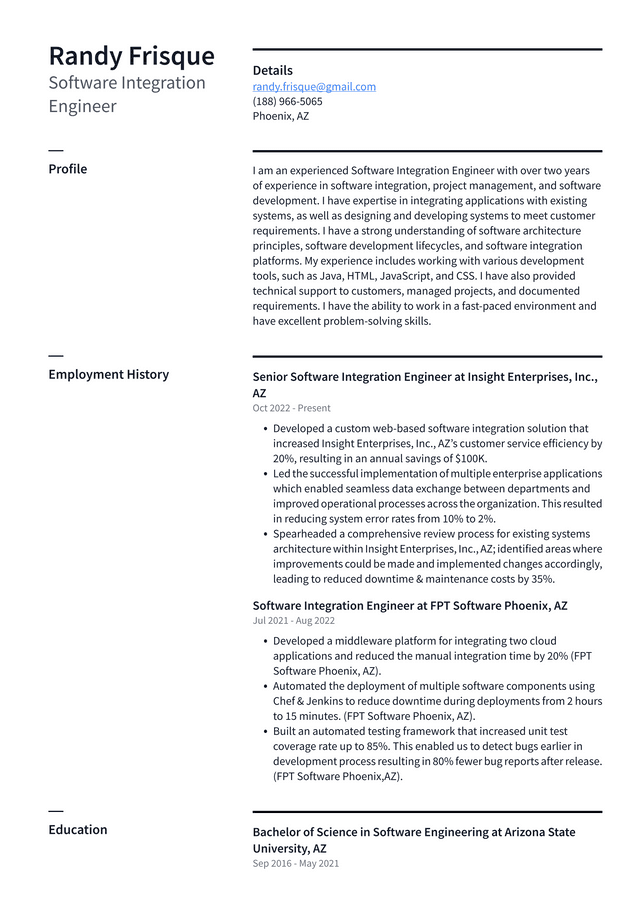 Amazon Software Integration Engineer Resume Example