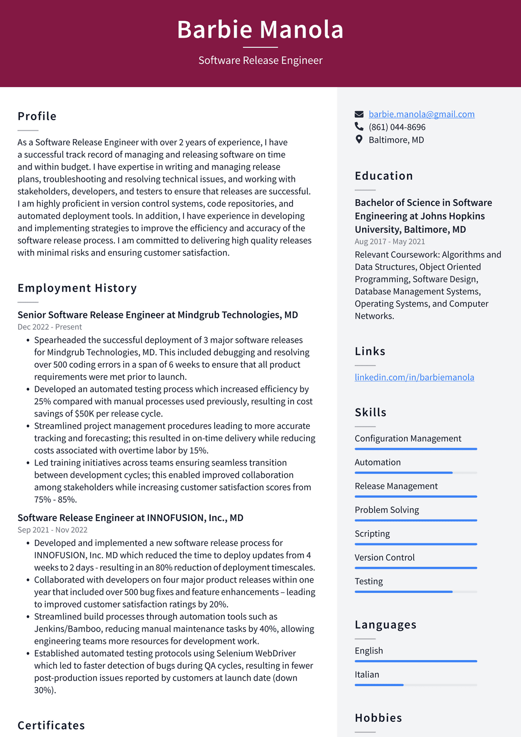Amazon Software Release Engineer Resume Examples ResumeCat
