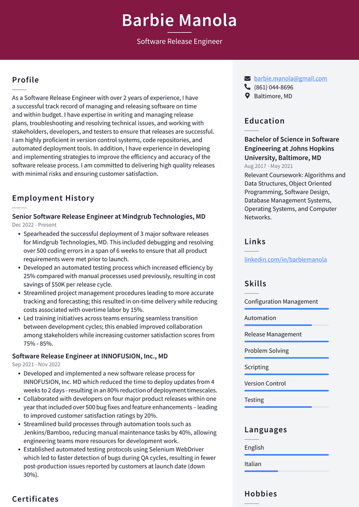 Amazon Software Release Engineer Resume Examples | ResumeCat