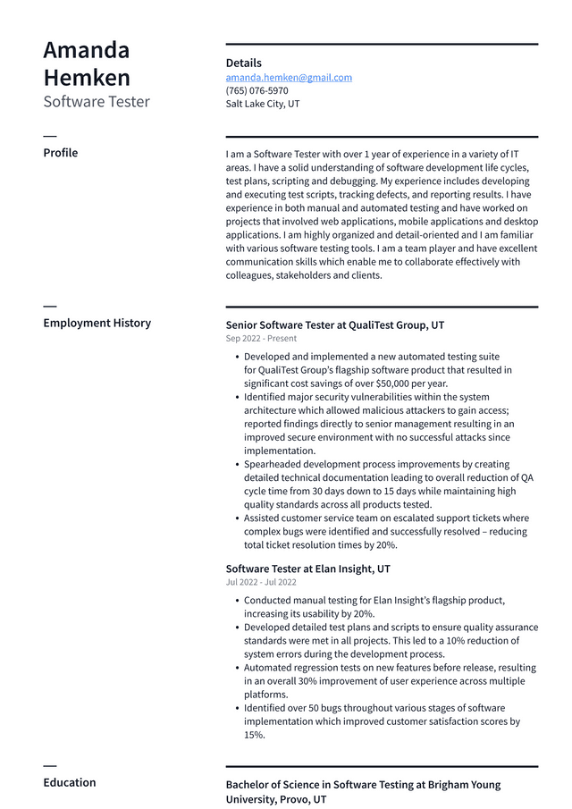 Amazon Software Tester Resume Example